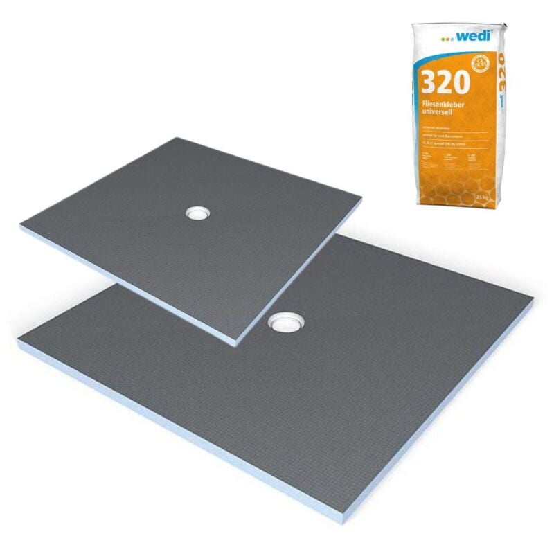 Wedi - Receveur de douche à carreler 100 x 100 Fundo Primo carré écoulement centrée + colle 320