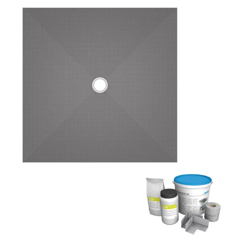 Receveur de douche à carreler 120 x 120 WEDI Fundo Primo carré écoulement centrée + kit d'étancheité