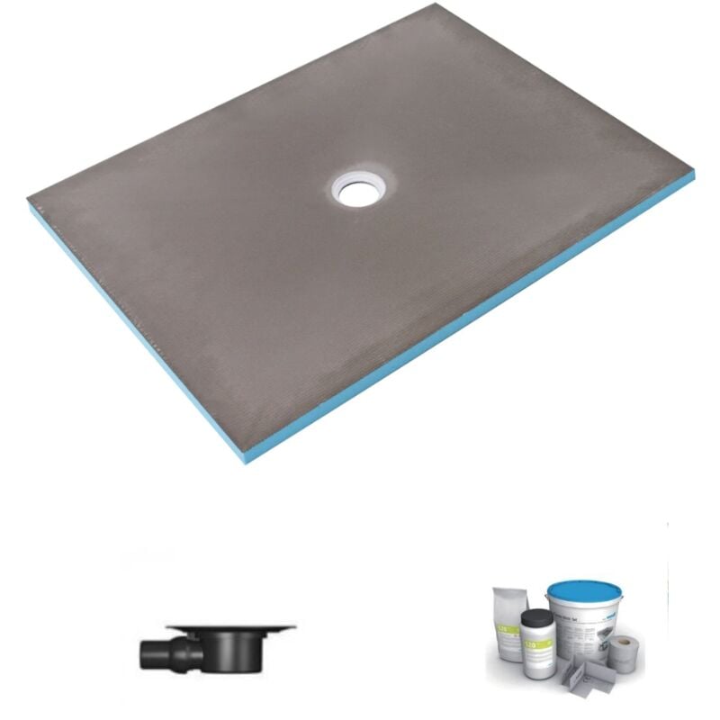 Receveur de douche à carreler 150 x 100 Wedi Fundo Primo rectangle écoulement centré + bonde horizontale + kit d'étanchéité