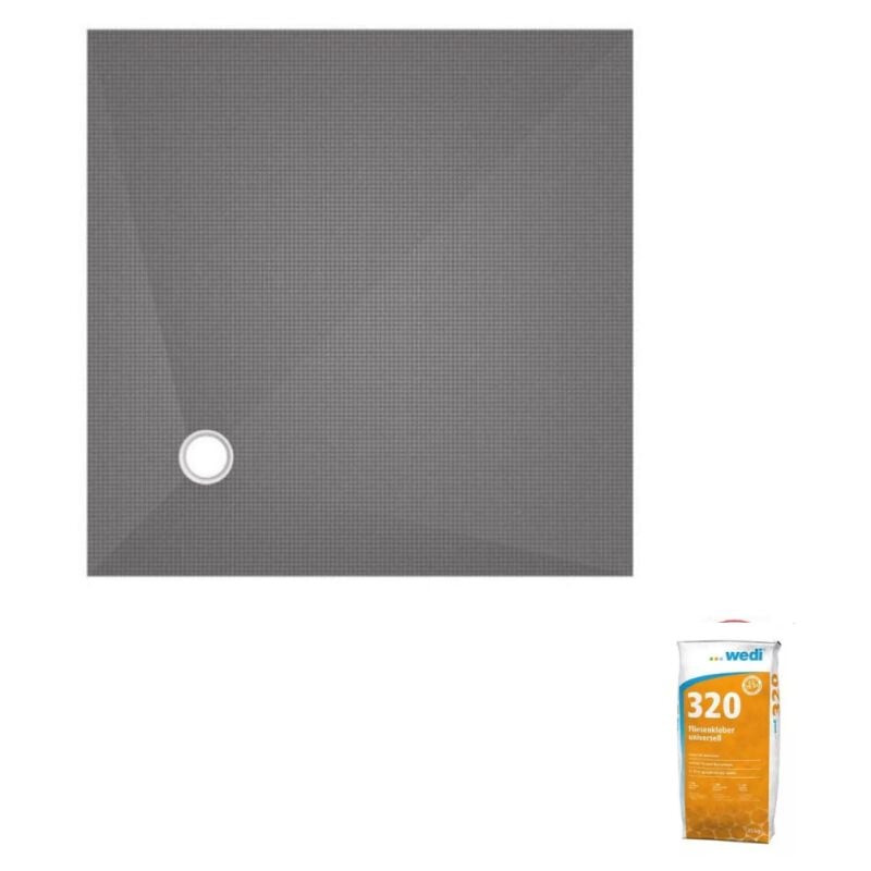 Wedi - Receveur de douche à carreler 150 x 150 Fundo Primo carré écoulement excentré + colle 320