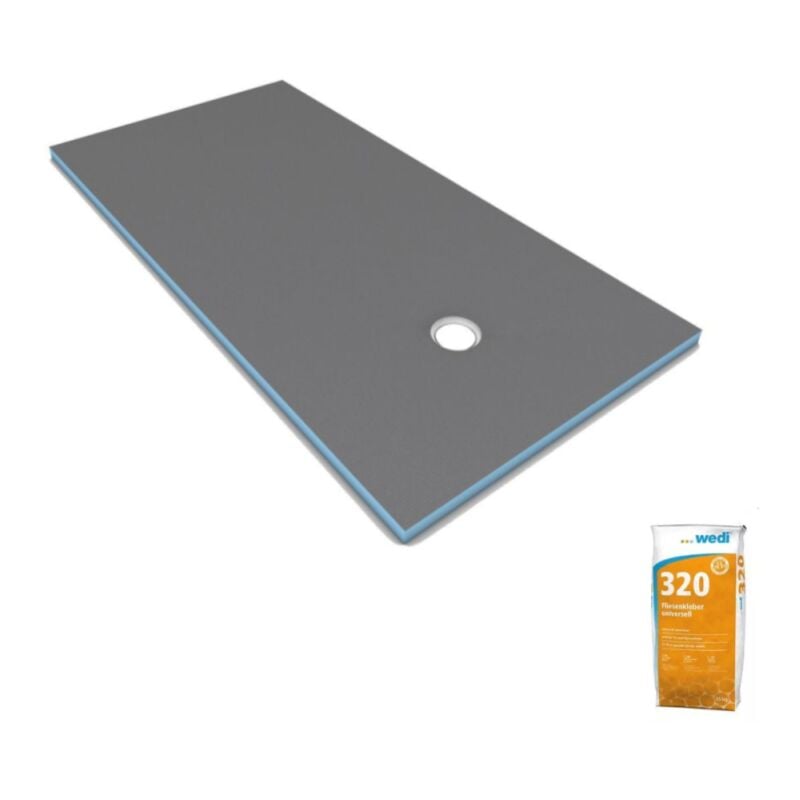 Wedi - Receveur de douche à carreler 160 x 90 Fundo Primo rectangle écoulement excentré + colle 320