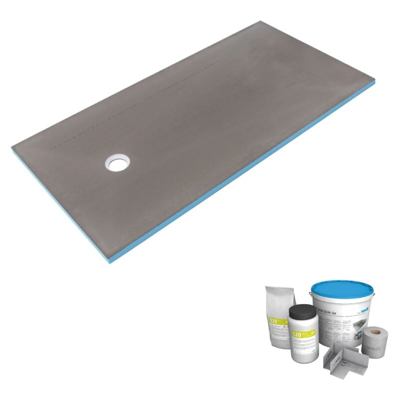 Wedi - Receveur de douche à carreler 160 x 100 Fundo Primo rectangle écoulement excentré + kit d'étancheité