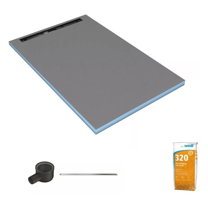 Wedi - Receveur de douche à carreler 160 x 100 cm Fundo Riolito Neo écoulement horizontal + barrette de finition 70 cm + colle 320