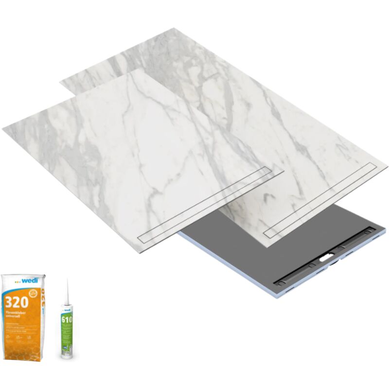 Wedi - Receveur de douche à carreler 120 x 90 Fundo riolito neo + revêtement Top marble white + colle