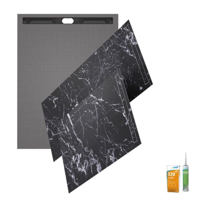 Wedi - Receveur de douche à carreler 120 x 90 Fundo riolito neo + revêtement Top marble black + colle