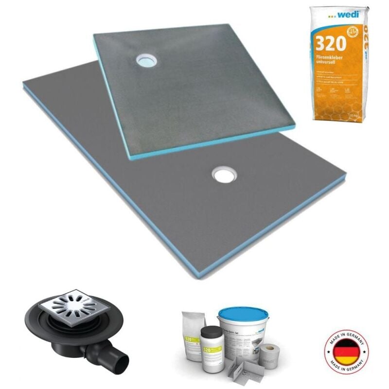 Wedi - Receveur de douche à carreler 180 x 90 Fundo Primo écoulement excentré + bonde horizontale + kit d'étanchéité + colle 320