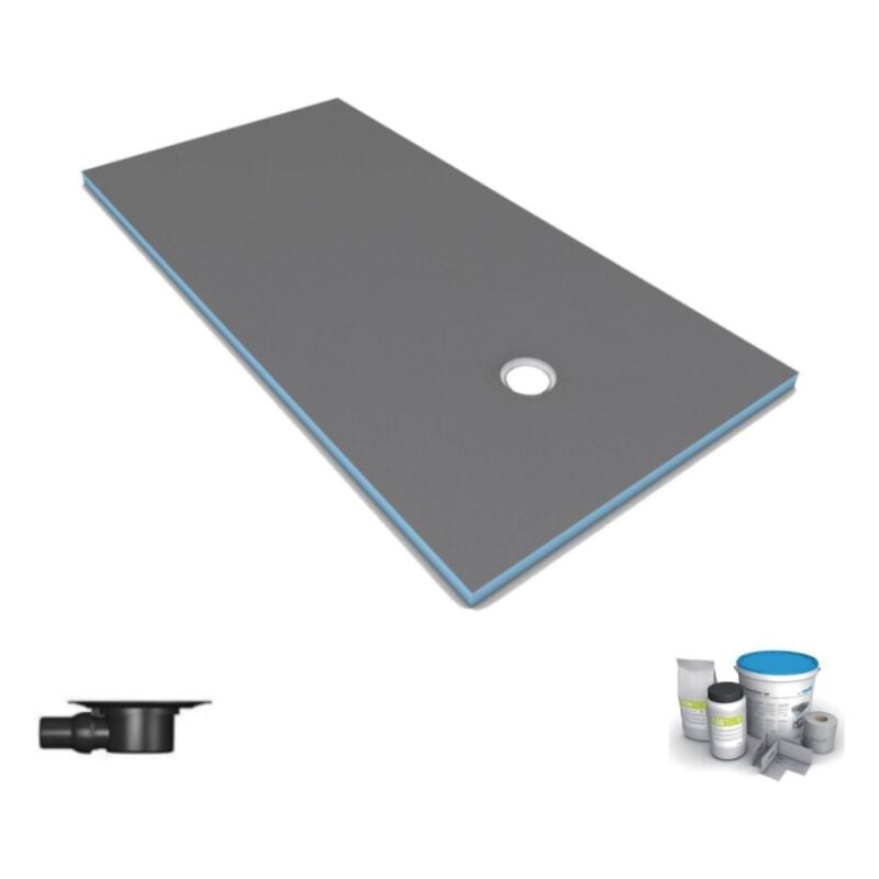 Wedi - Receveur de douche à carreler 160 x 100 Fundo Primo rectangle écoulement excentré + bonde horizontale + kit d'étanchéité