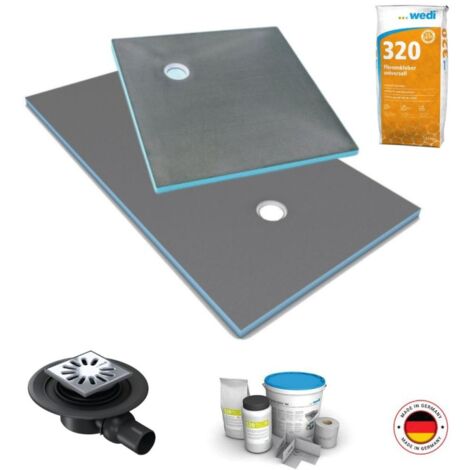 Receveur de douche à carreler 180 x 90 WEDI Fundo Primo écoulement excentré + bonde horizontale + kit d'étanchéité + colle 320