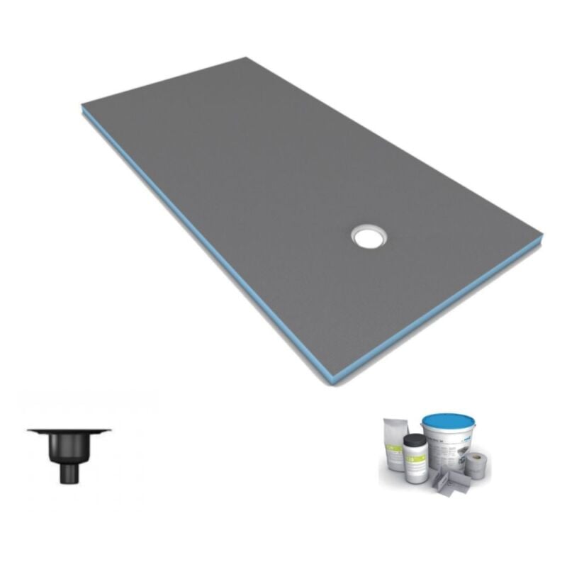 Wedi - Receveur de douche à carreler 160 x 90 Fundo Primo rectangle écoulement excentré + bonde verticale + kit d'étanchéité
