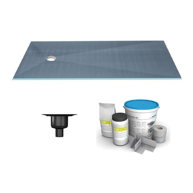 Wedi - Receveur de douche à carreler 180 x 90 Fundo Primo rectangle écoulement excentré + bonde verticale + kit d'étanchéité
