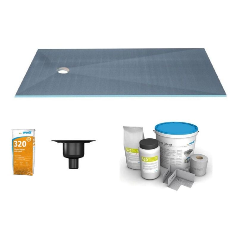 Wedi - Receveur de douche à carreler 180 x 90 Fundo Primo écoulement excentré + bonde verticale + kit d'étanchéité + colle 320