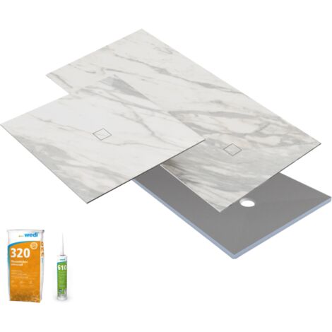 Receveur de douche à carreler 90 x 90 WEDI Fundo Primo + revêtement Top marble white + colle