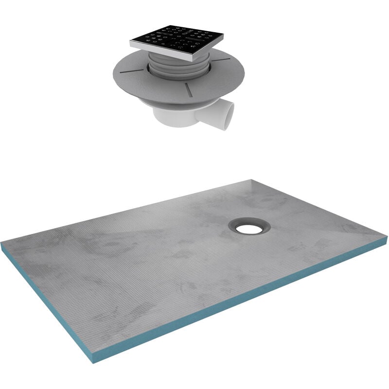 Aurlane - Receveur de Douche à Carreler 90x140 cm avec Bondes à Sortie Horizontale - Grille Noire