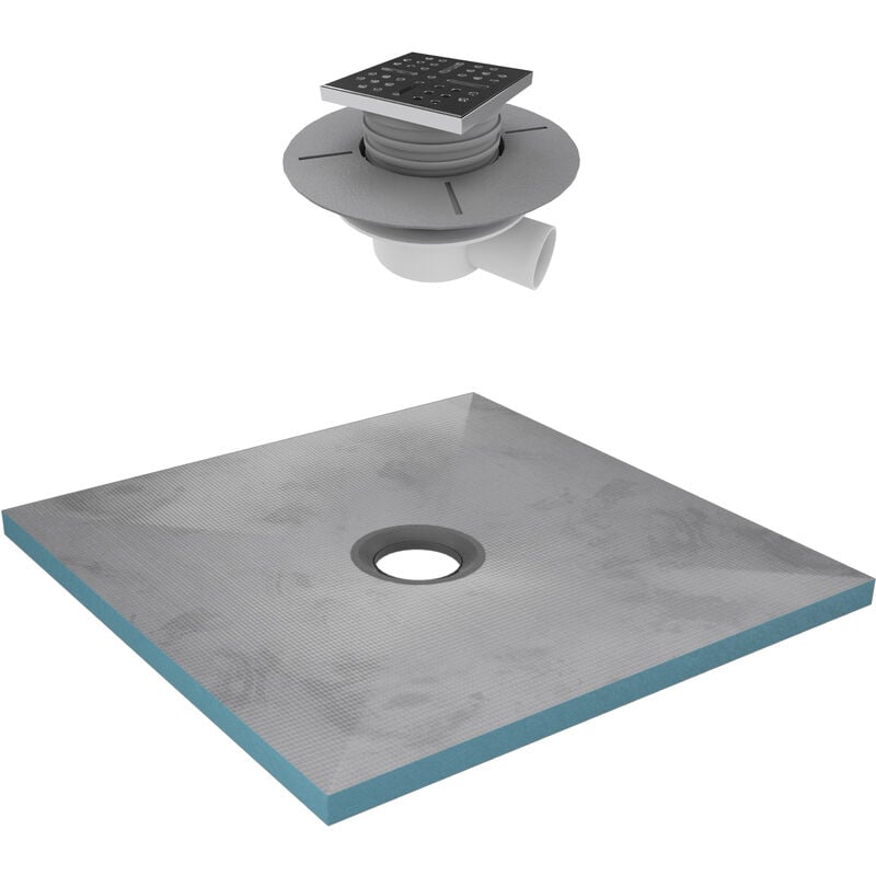 Aurlane - Receveur de Douche à Carreler 90x90 cm avec Bondes à Sortie Horizontale - Grille Inox