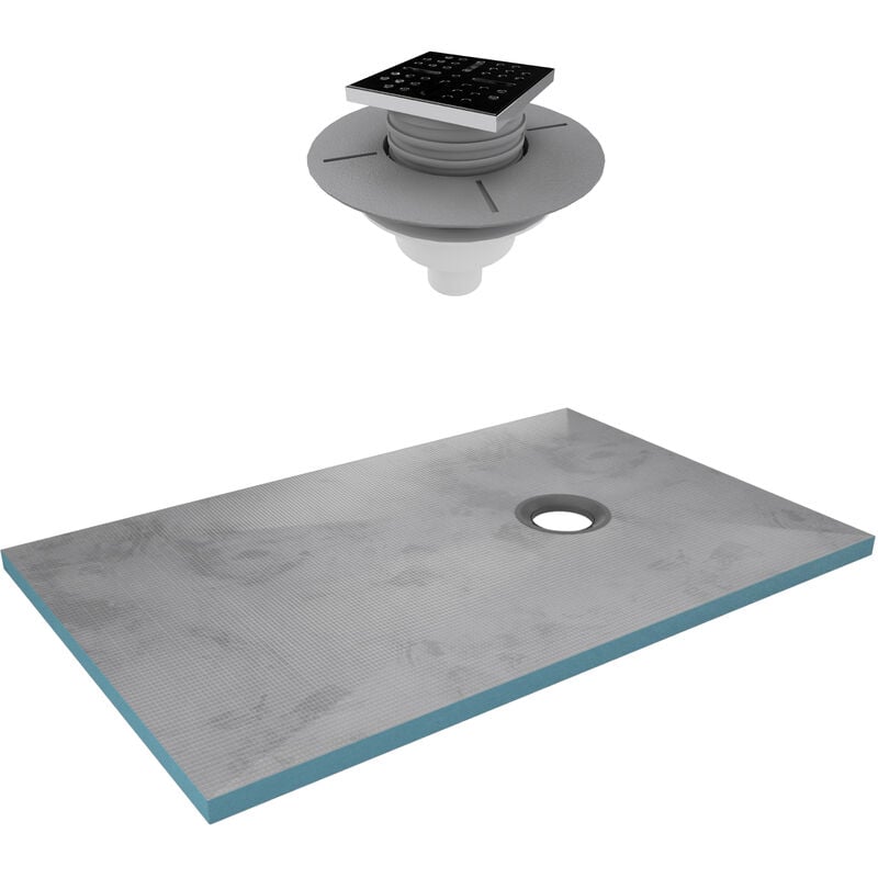 Aurlane - Receveur de Douche à Carreler 90x160 cm avec Bondes à Sortie Horizontale - Grille Noire