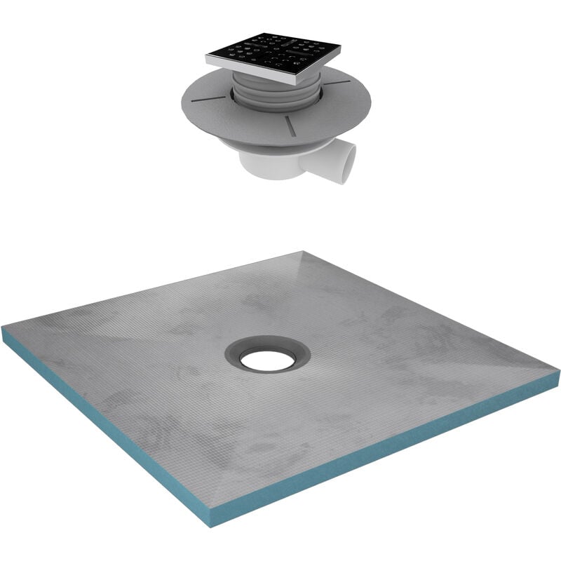 Aurlane - Receveur de Douche à Carreler 90x90 cm avec Bondes à Sortie Horizontale - Grille Noire