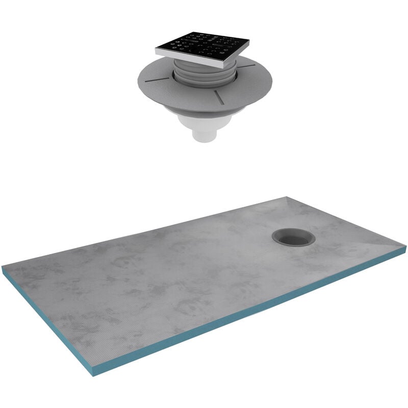 Aurlane - Receveur de Douche à Carreler 90x160 cm avec Bondes à Sortie Verticale - Grille Noire