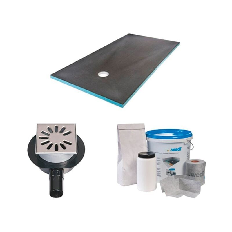 Wedi - Receveur de douche à carreler 180 x 90 - kit complet à carreler avec bonde horizontale et kit d'étanchéité