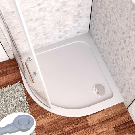 Receveur de douche à l'italien 80x80cm H.3cm, blanc, 1/4 de cercle, avec une bonde H.55mm Design ultra-mince, Bac à douche extra-plat en résine