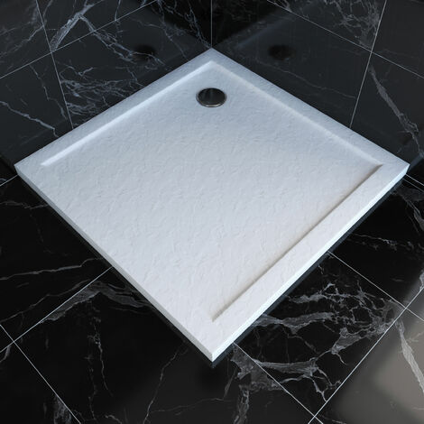 Receveur de douche a poser extra plat en acrylique renforcee blanc - finition pierre - 80x80 cm