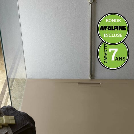 Receveur de douche à poser Poalgi Shile, beige albero, bac rectangulaire extra plat, composition pierre et résine, revêtement antidérapant et antiglissant, découpe possible