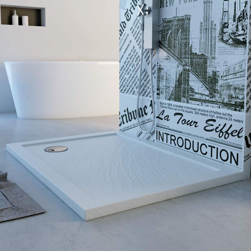 Receveur de Douche 70x140x4cm Rectangle Acrylique avec Bordures Blanc Brillant Mod Flower