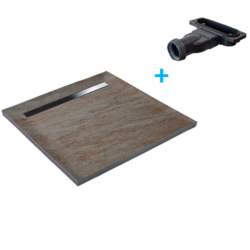 Marmox - Receveur de douche caniveau en pierre naturelle - cuprus + natte étanche + siphon ultra plat - 90 x 90 cm