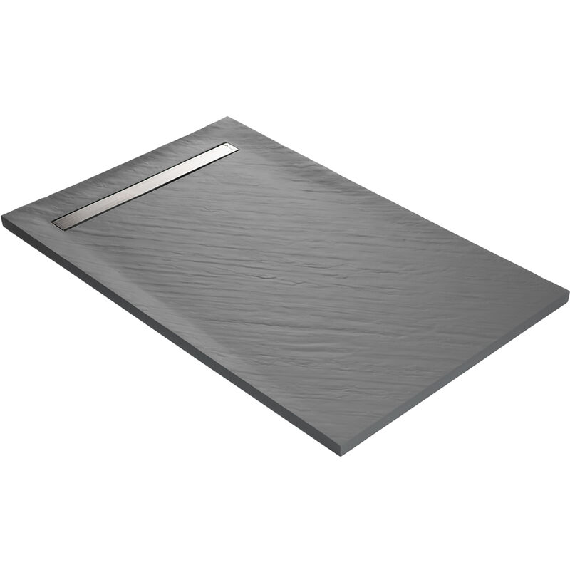 U-TILE U-tile - Receveur de douche caniveau en résine imitation pierre gris taupe + natte étanche siphon ultra plat 150 x 100 cm