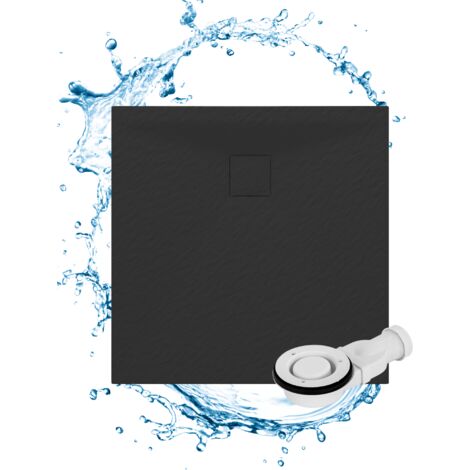 Receveur de Douche Carré 80x80 cm Noir Mat Teja en Composite SMC avec Bonde