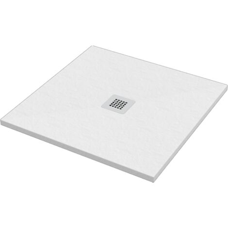 Receveur de douche carré 80x80cm Série ERCOS Pierre BPMAROSTON8080  Blanc opaque - Résine de marbre - Avec sortie Geberit diam. 90