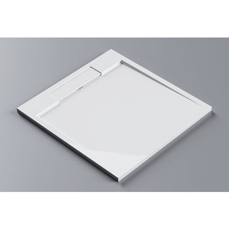 Receveur de douche carré PB3086G en pierre solide (Solid Stone) - blanc brillant - 100x100x3,5 cm