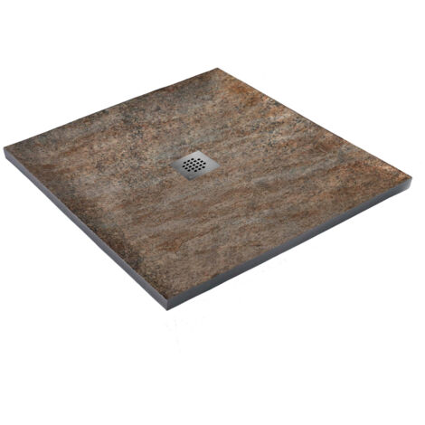 Receveur de douche cuivre 100 x 100 cm haute densité pierre naturelle - grille carrée centrée