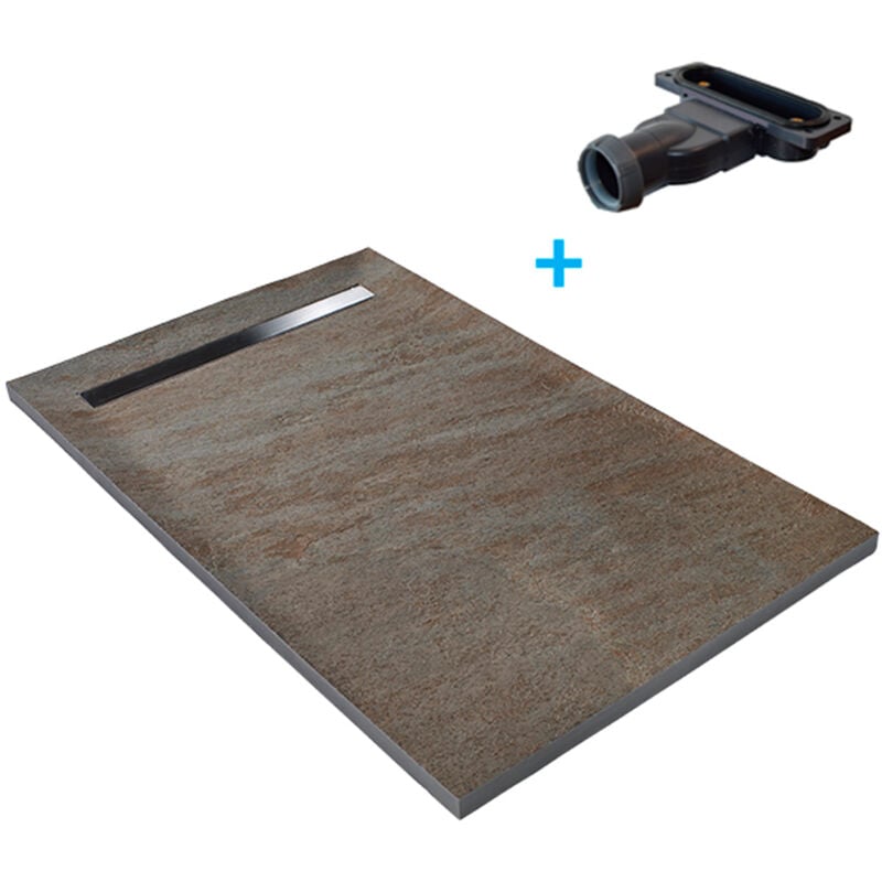 U-tile - Receveur de douche cuivre 150 x 100 cm haute densité pierre naturelle - grille caniveau