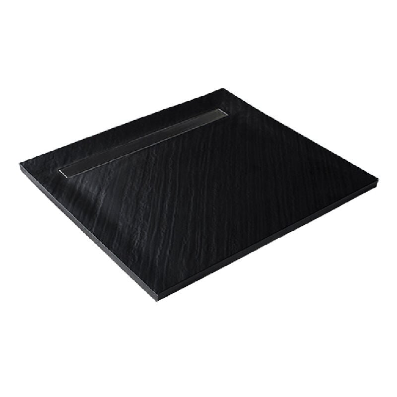 U-tile - Receveur de douche noir 90 x 90 cm haute densité pierre naturelle - grille caniveau