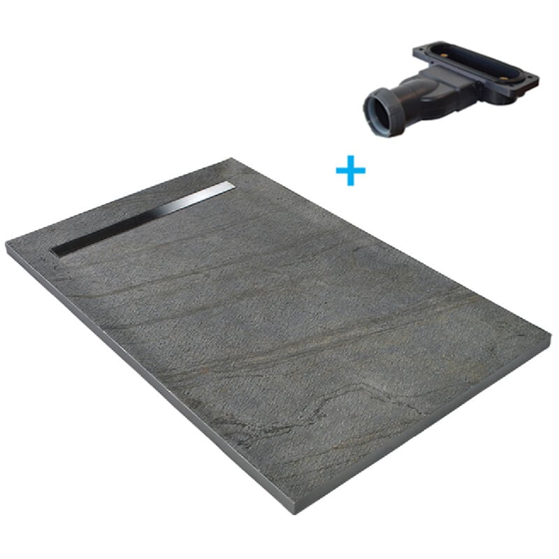 U-tile - Receveur de douche gris 150 x 100 cm haute densité pierre naturelle - grille caniveau