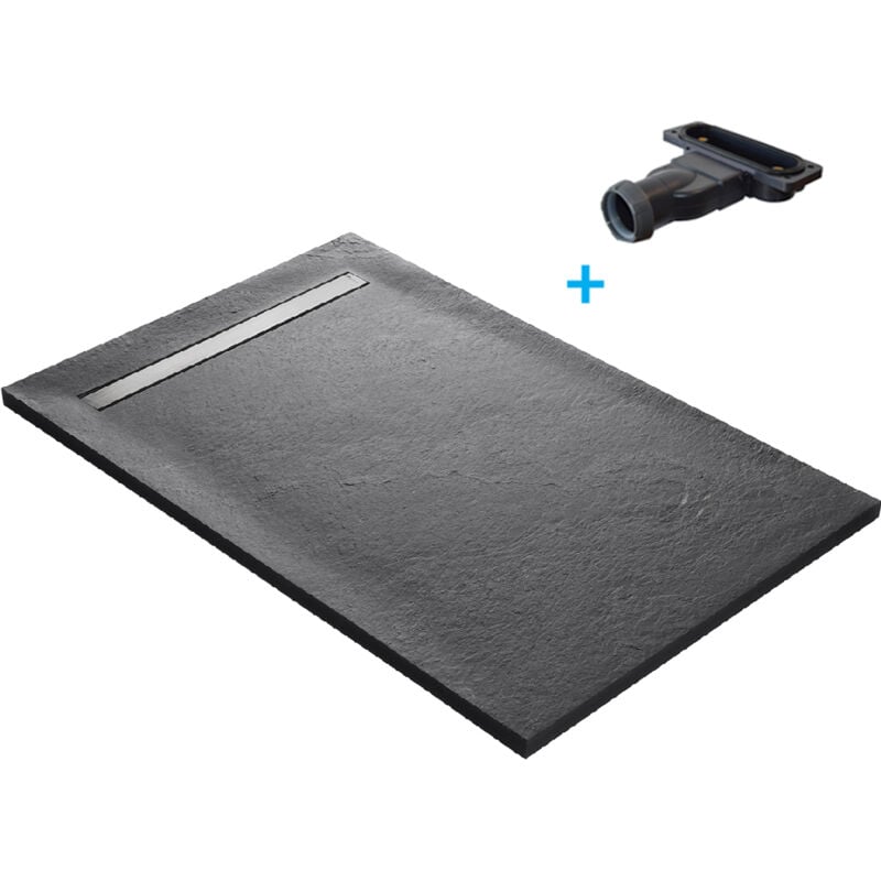 U-tile - Receveur de douche gris 150 x 100 cm haute densité pierre naturelle - grille caniveau