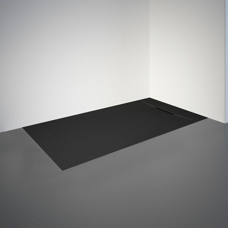 Receveur de douche 70 x 150 cm de plain-pied, décor effet Pierre anthracite, ultra léger, recoupable Schulte
