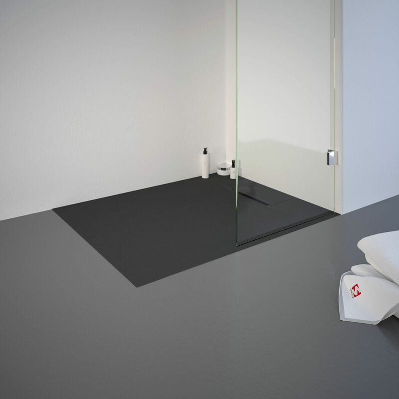 Receveur de douche 90 x 100 cm de plain-pied, décor effet Pierre anthracite, ultra léger, recoupable Schulte