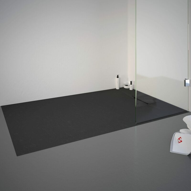 Receveur de douche 90 x 140 cm de plain-pied, décor effet Pierre anthracite, ultra léger, recoupable Schulte