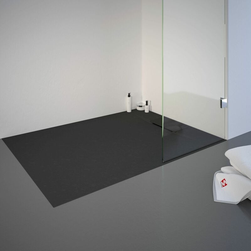 Receveur de douche 90 x 120 cm de plain-pied, décor effet Pierre anthracite, ultra léger, recoupable Schulte