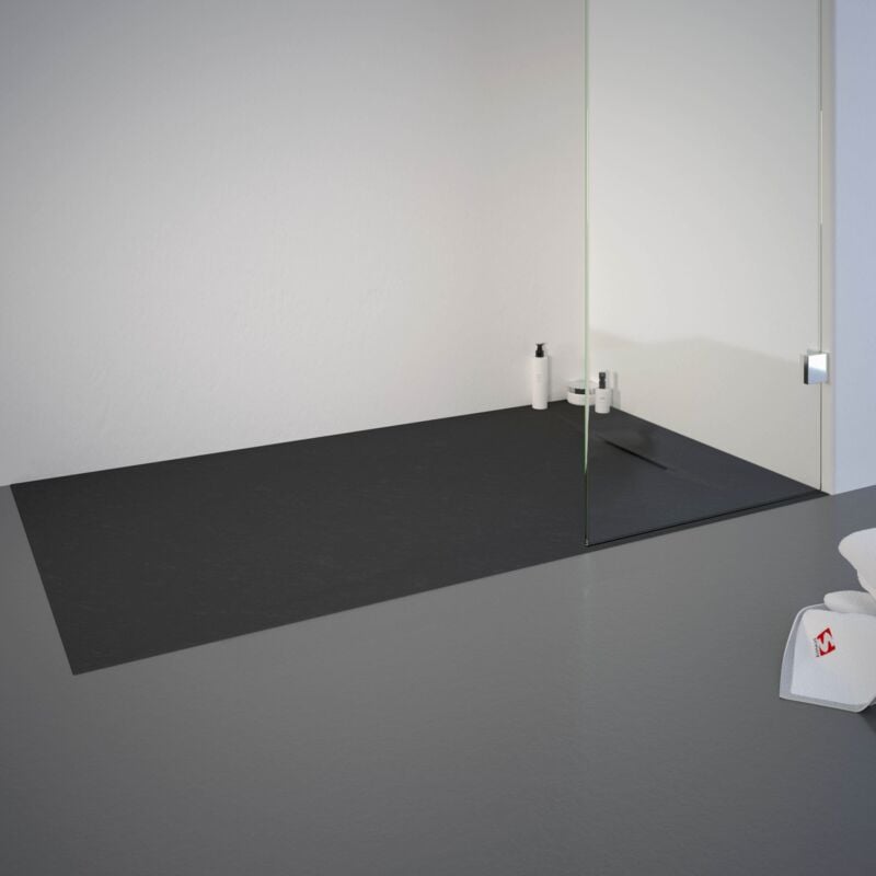 Receveur de douche 80 x 140 cm de plain-pied, décor effet Pierre anthracite, ultra léger, recoupable Schulte