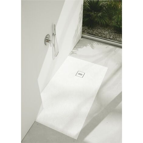 Receveur de douche en acrylique blanc  structure en pierre   rectangulaire  + siphon extraplat VIEGA  TYTANIT  120 x 70