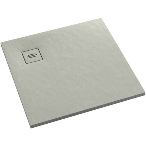 Receveur de douche en acrylique  gris ciment  structure en pierre   carré + siphon extraplat VIEGA  TYTANIT  90 x 90