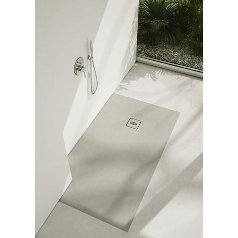 Receveur de douche en acrylique  gris ciment  structure en pierre   rectangulaire  + siphon extraplat VIEGA  TYTANIT  100 x 80