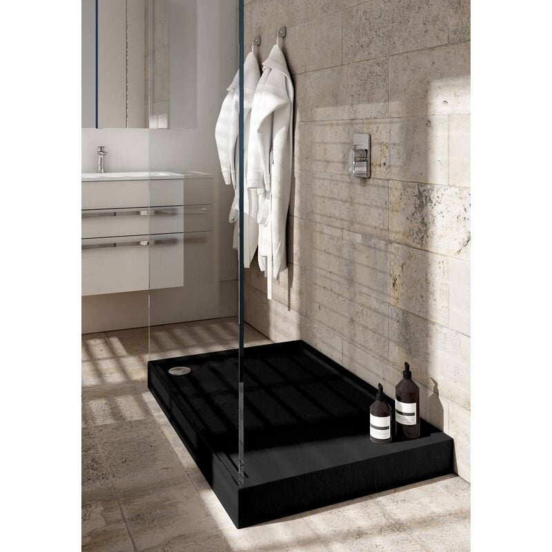 Receveur de douche en acrylique noir - structure en pierre - rectangulaire - jamaica - 100 x 80 - noir