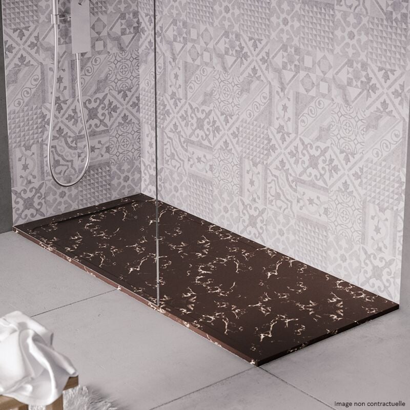 Receveur de douche en pierre naturelle extra plat à poser 70x80cm - marron marbre - origine