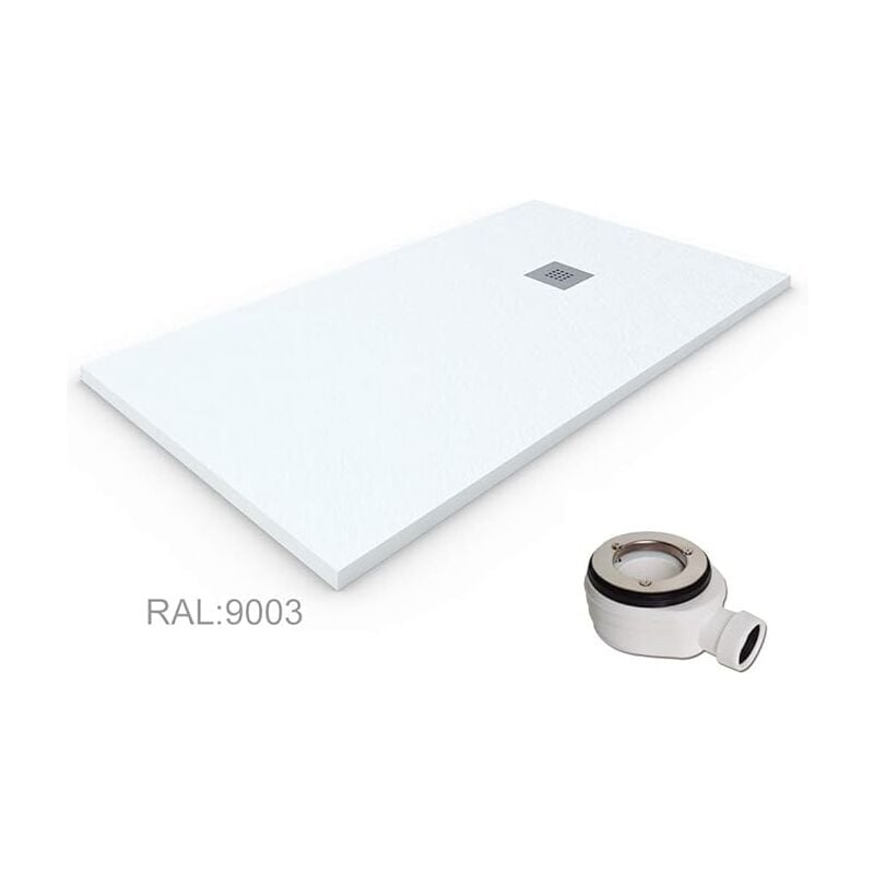 Receveur de douche en Résine extra-plat quartz. Texture Ardoise. Blanc ral: 9003 80X130CM
