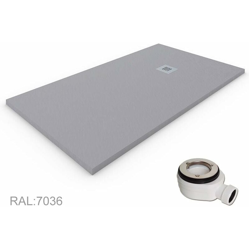 Receveur de douche en Résine extra-plat QUARTZ. Texture Ardoise. Gris béton RAL: 7037 70X90CM
