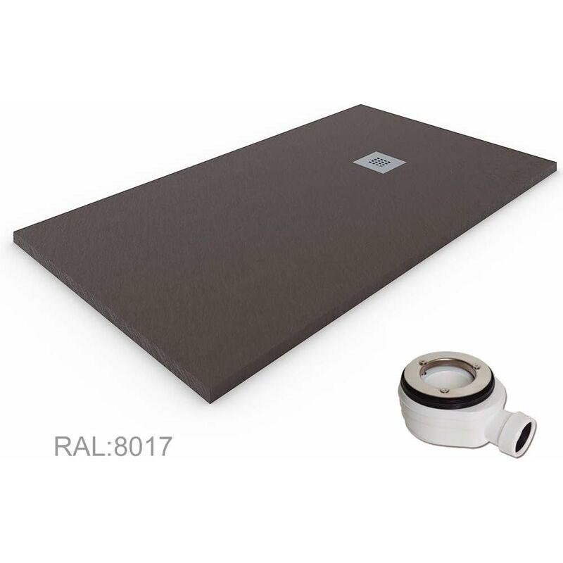 Decohor - Receveur de douche en Résine extra-plat quartz. Texture Ardoise. Marron chocolat ral: 8017 80X150CM