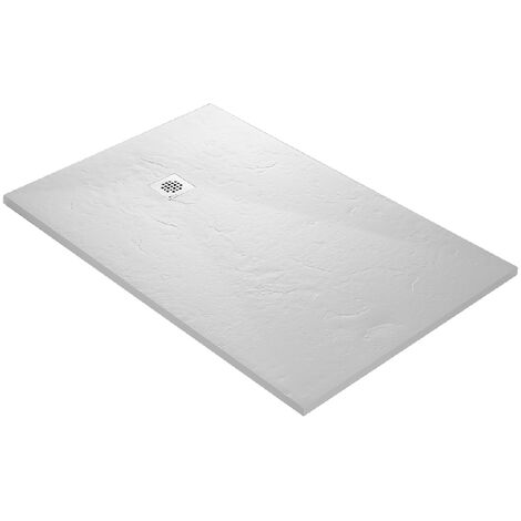 U-TILE de douche en résine imitation ardoise - blanc + natte étanche + siphon 360° - 120 x 80 cm